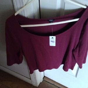 Express Off-Shoulder Crop Top in Plum